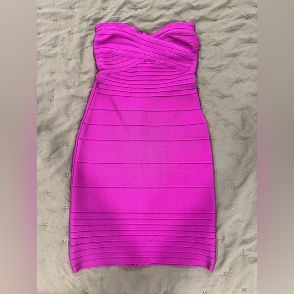 Herve Leger purple strapless bodycon dress - Picture 2 of 6